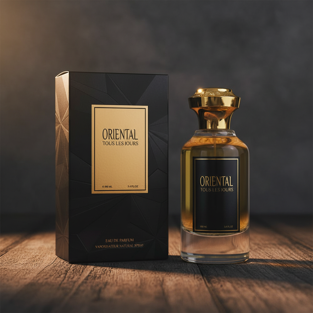 Oriental Tous Les Jours perfume bottle and box packaging shot