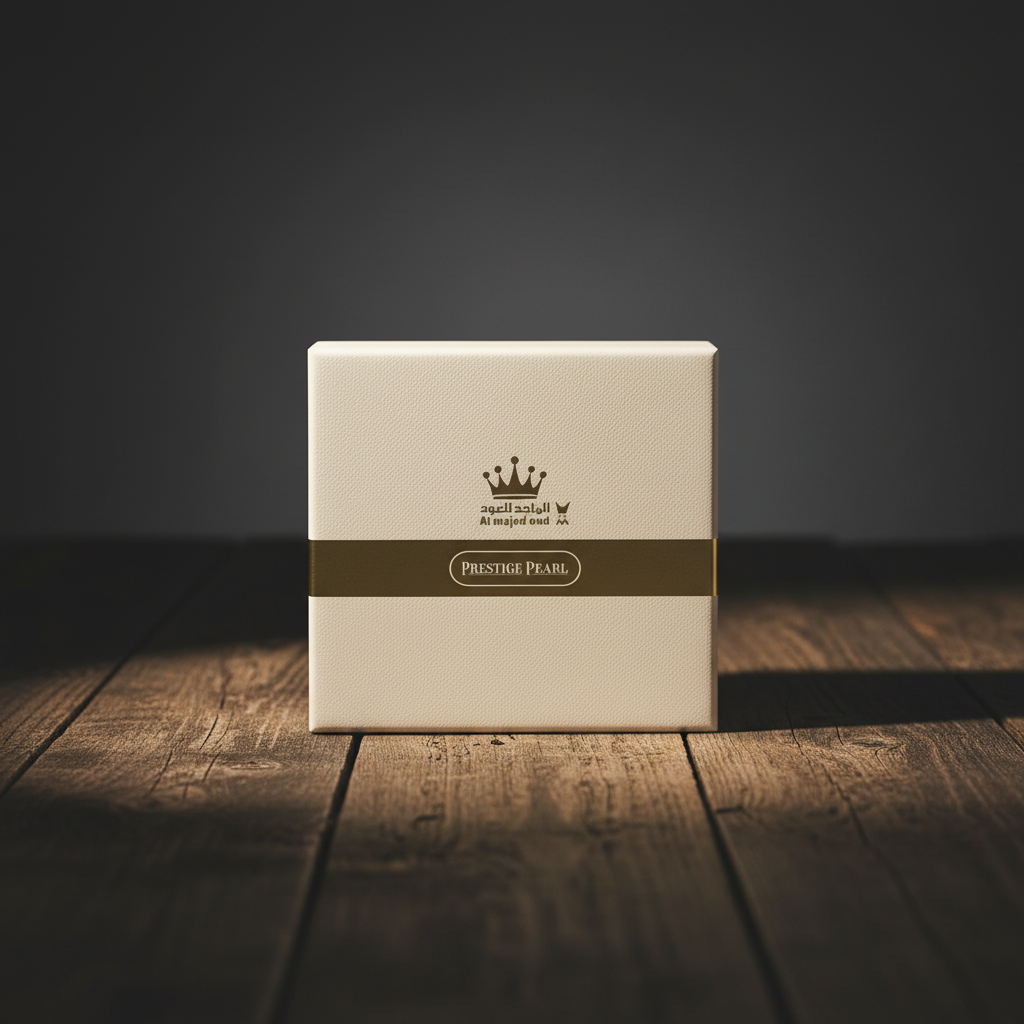 Prestige Pearl EAU DE PARFUM by Al Majed Oud — Bottle in open cream-white gift box