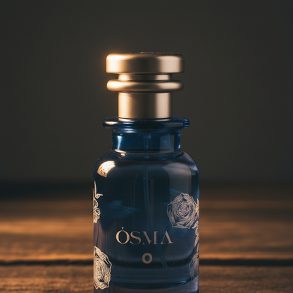 OSMA O luxury perfume bottle close-up detail shot