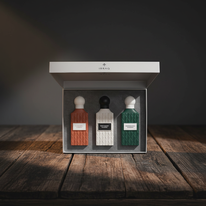 Diamond Collection gift box open with three perfume bottles inside
