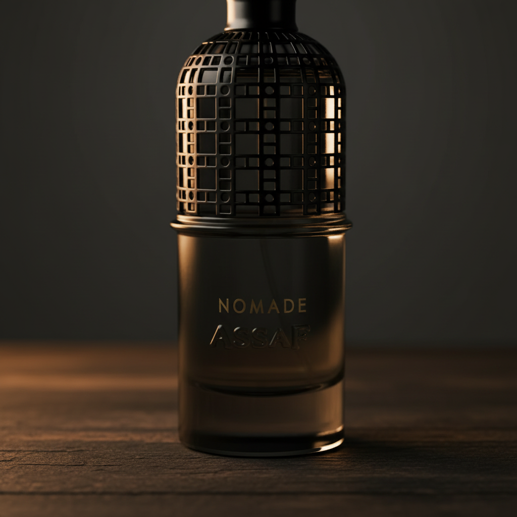 Nomade Assaf – close-up of intricate black lattice cage dome and gold embossed label detail