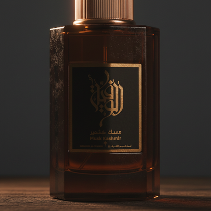 Musk Kashmir perfume bottle close-up label detail