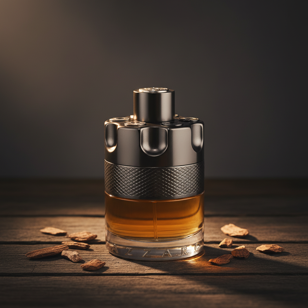 Azzaro Wanted By Night lifestyle shot with oud chips