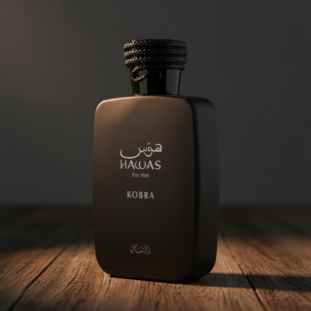 Hawas Kobra by Rasasi – Three-Quarter Front Angle, dark studio