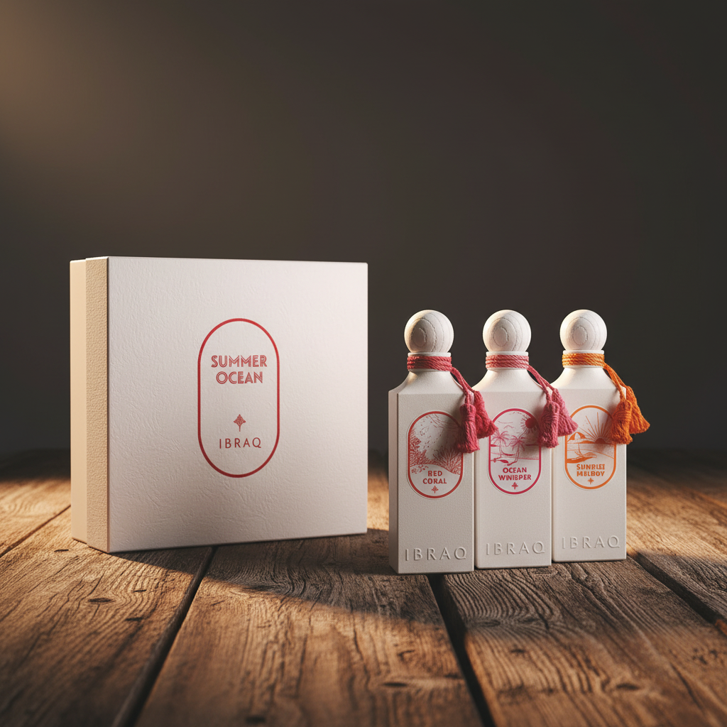 IBRAQ Summer Ocean perfume gift box and packaging shot