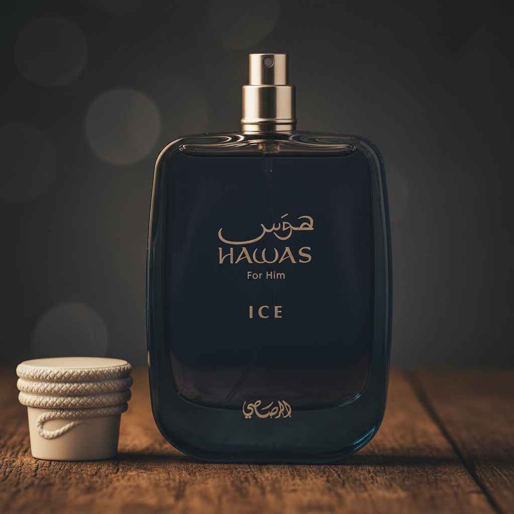 HAWAS ICE perfume bottle close-up detail shot