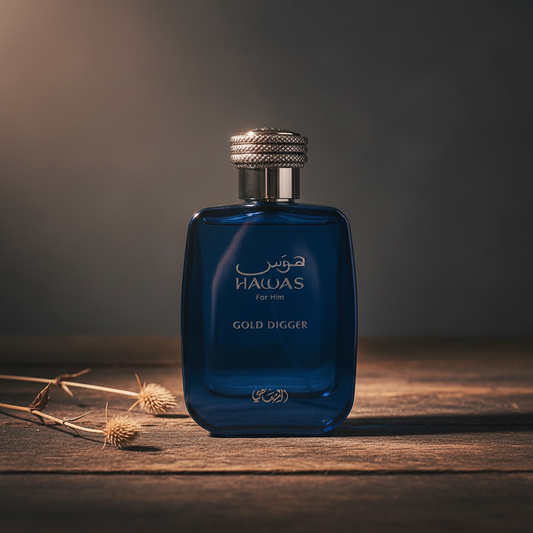 Hawas Gold Digger For Him - lifestyle styled shot with dried botanical stems