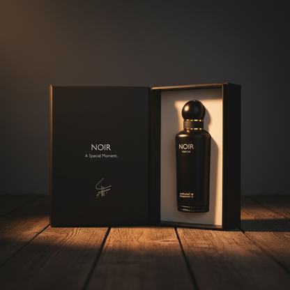 NOIR Parfum by Al Majed Oud — Open gift box packaging