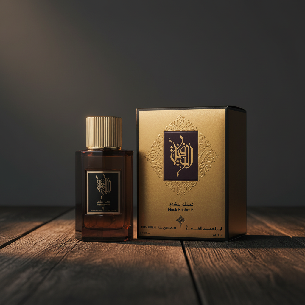 Musk Kashmir perfume bottle and gold packaging box