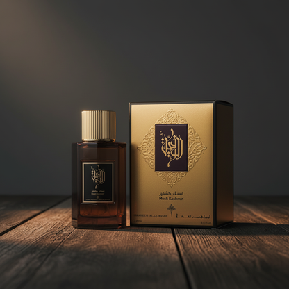 Musk Kashmir perfume bottle and gold packaging box