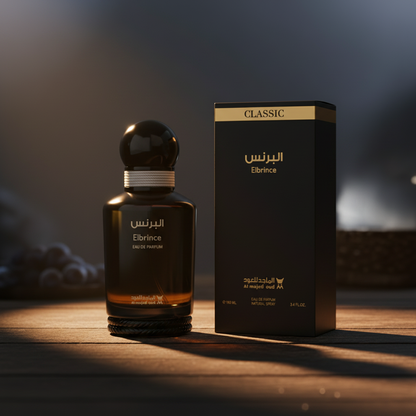Elbrince Eau de Parfum hero front shot on dark wood surface