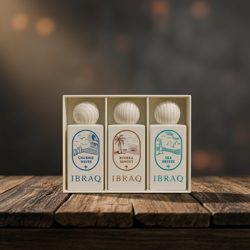 IBRAQ Summer Breeze luxury perfume gift set hero front shot