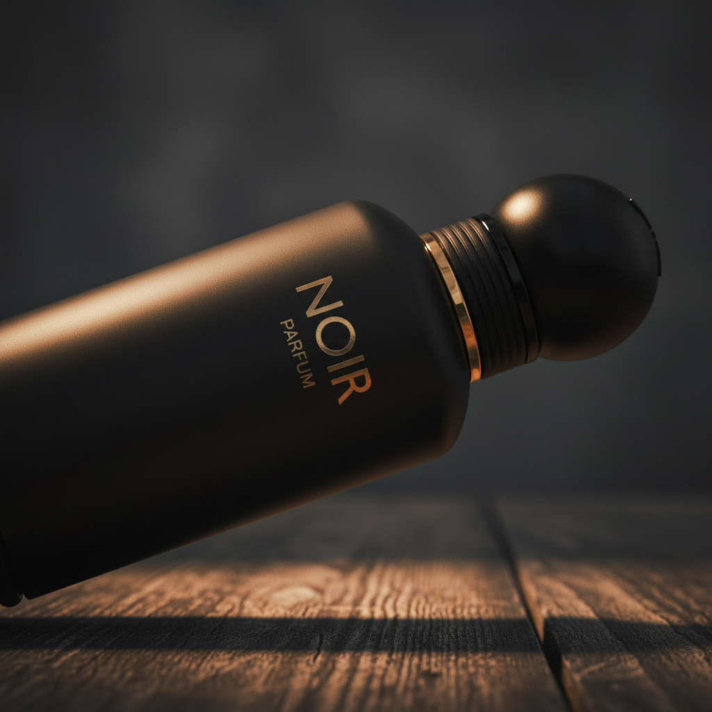 NOIR Parfum by Al Majed Oud — Close-up label and cap detail