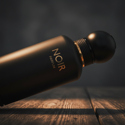 NOIR Parfum by Al Majed Oud — Close-up label and cap detail