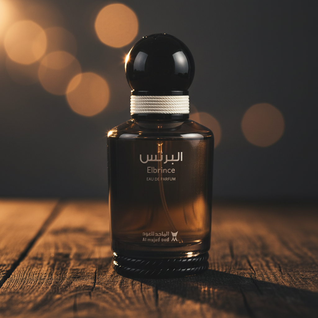 Elbrince Eau de Parfum close-up detail of black cap and label