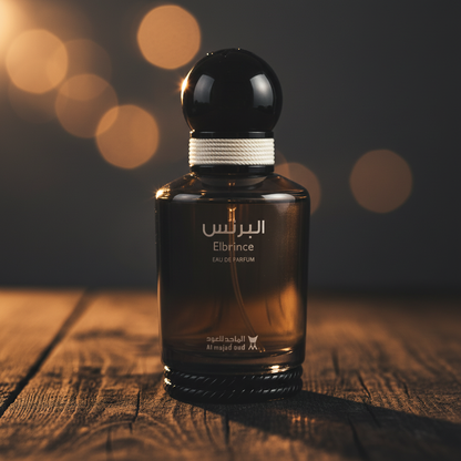 Elbrince Eau de Parfum close-up detail of black cap and label