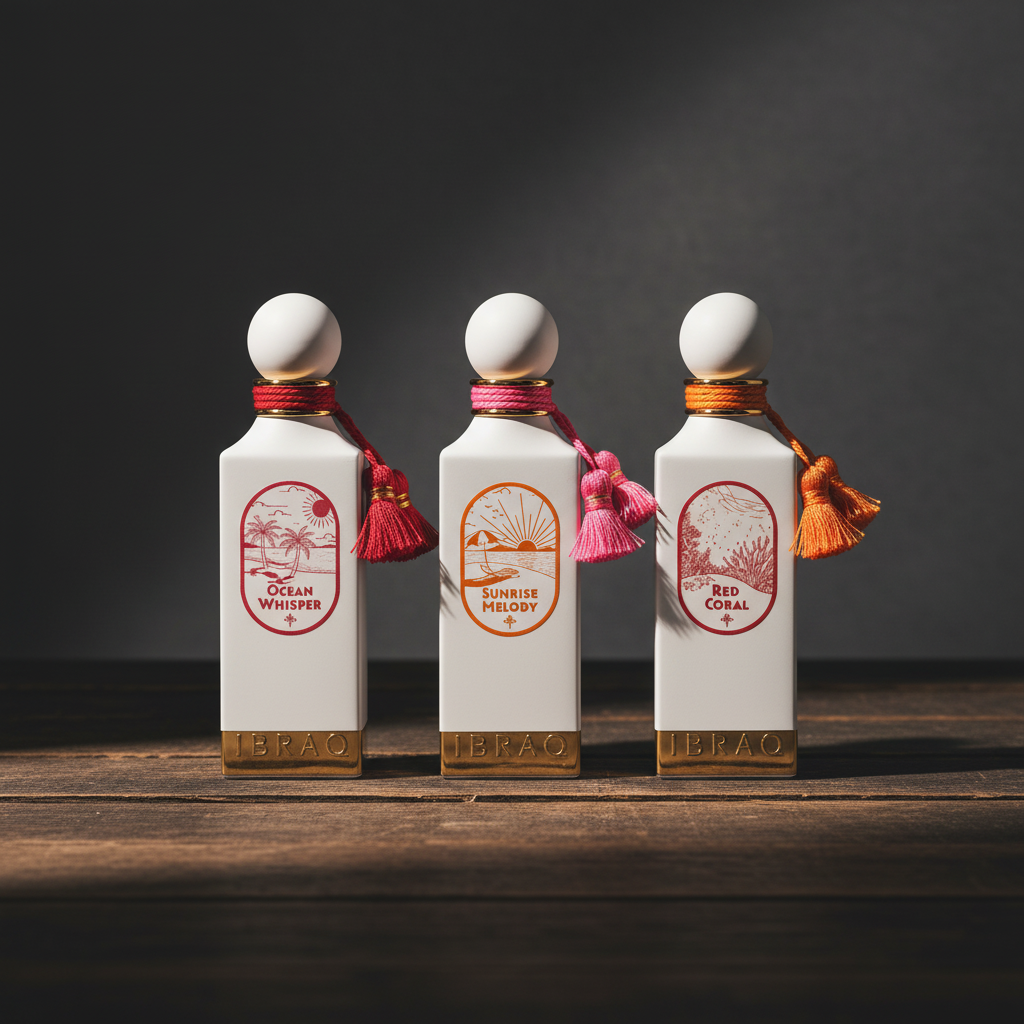 IBRAQ Summer Ocean perfume bottles hero front shot on dark wood