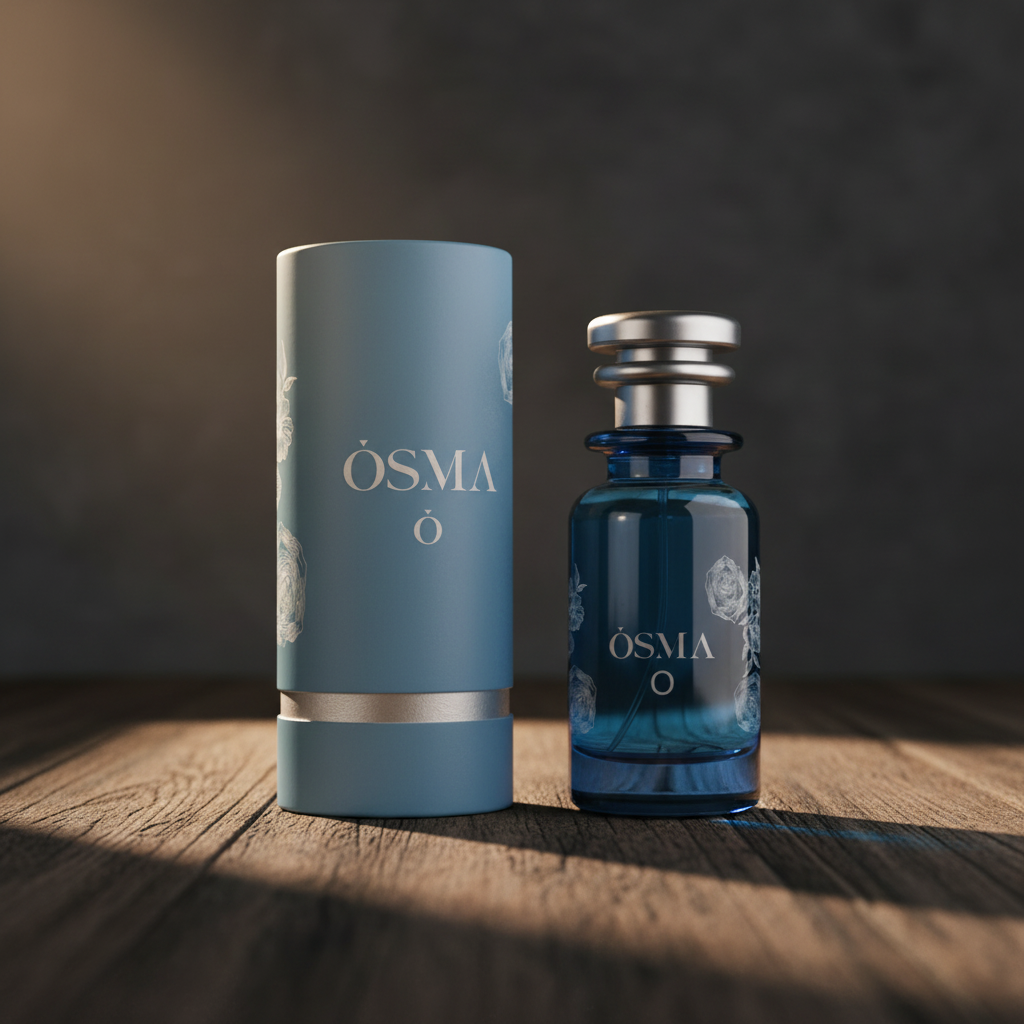 OSMA O luxury perfume bottle and box packaging shot