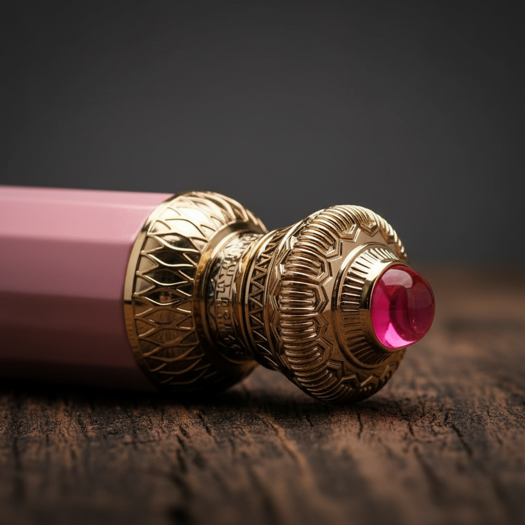 Pink Miss by Surrati — Close-up of ornate gold filigree cap and medallion detail
