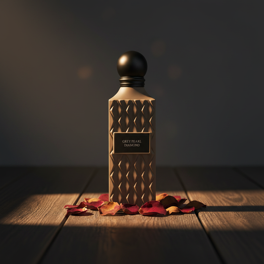 Grey Pearl Diamond Eau de Parfum - Lifestyle Shot with Rose Petals