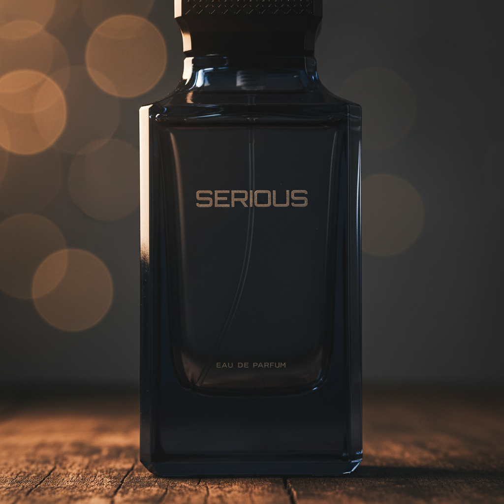 Serious Eau de Parfum — Close-up detail of bottle and label