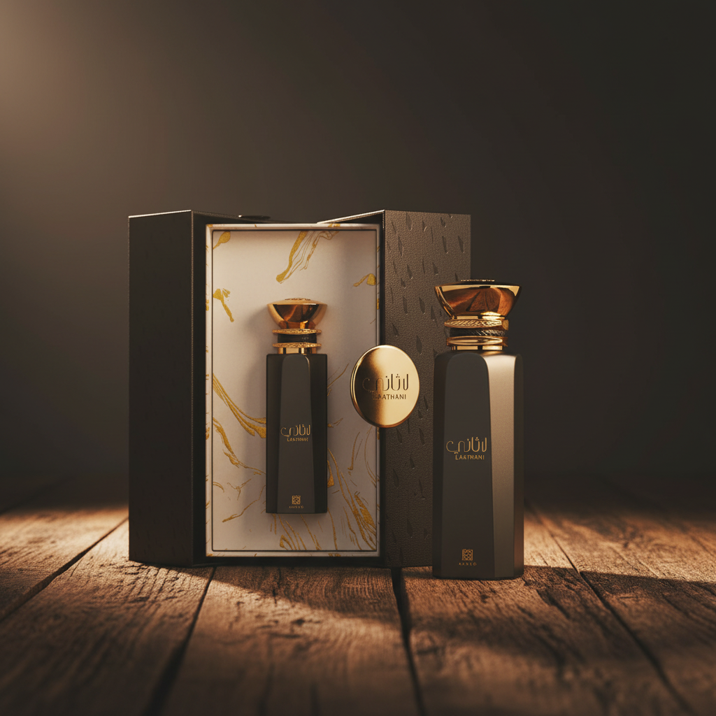 Laathani perfume bottle with marble packaging box