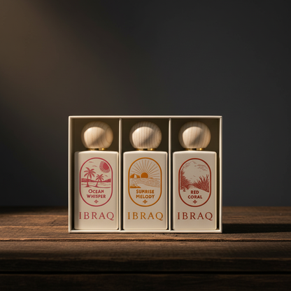 IBRAQ Summer Ocean luxury perfume gift set hero front shot