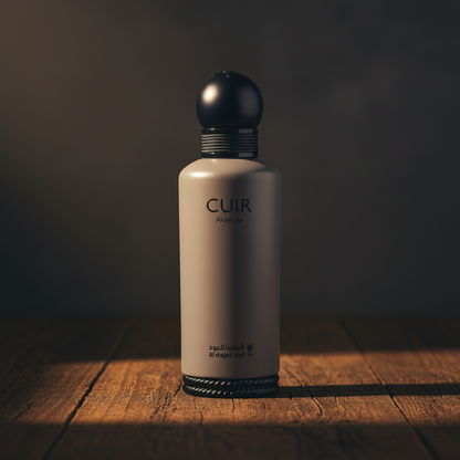 Al Majed Oud Cuir Parfum 150ml — Hero Front shot on dark weathered wood