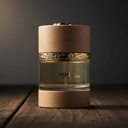 D99 White Eau de Parfum hero front shot on dark wood surface