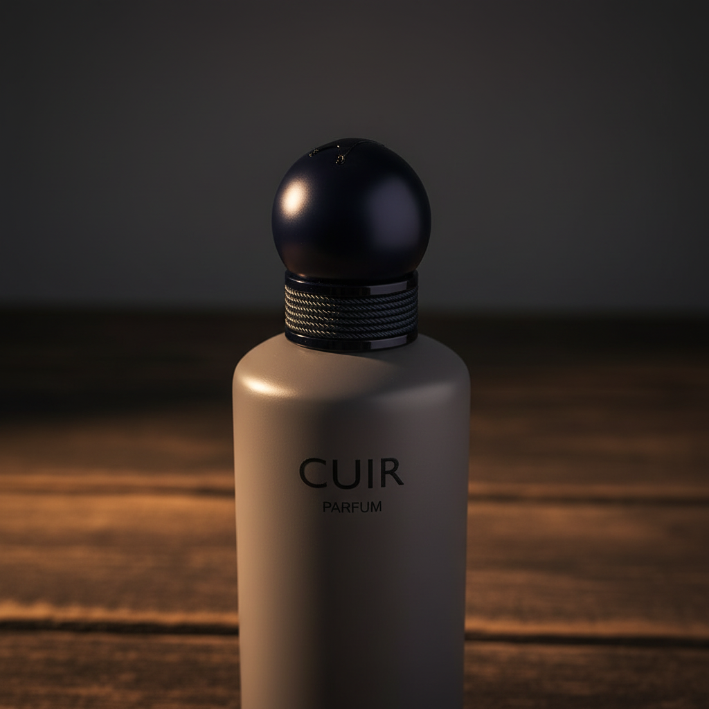 Al Majed Oud Cuir Parfum — close-up label and cap detail