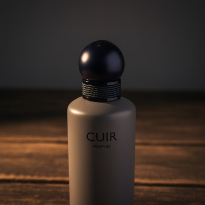 Al Majed Oud Cuir Parfum — close-up label and cap detail