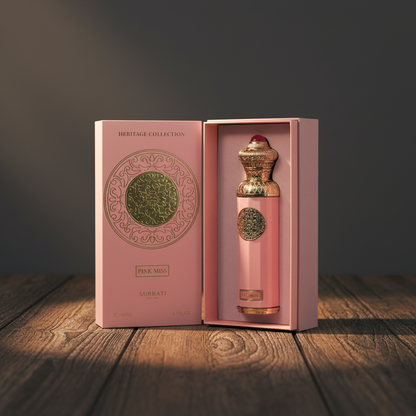 Pink Miss by Surrati Heritage Collection — Box and bottle packaging on dark wood surface