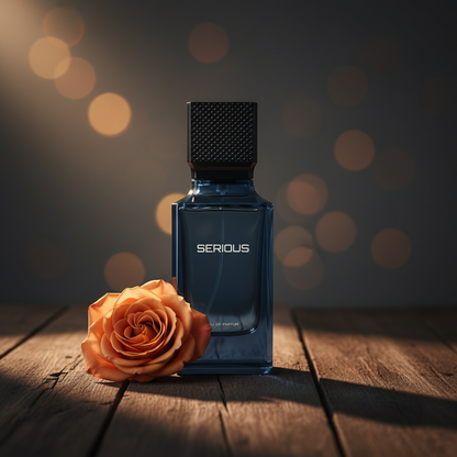 Serious Eau de Parfum — Lifestyle shot with rose prop