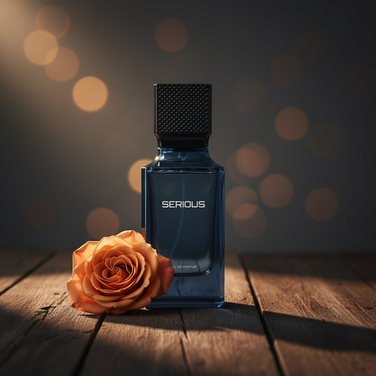 Serious Eau de Parfum — Lifestyle shot with rose prop
