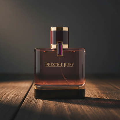 Prestige Ruby EAU DE PARFUM by Al Majed Oud — Hero front shot on dark wood surface