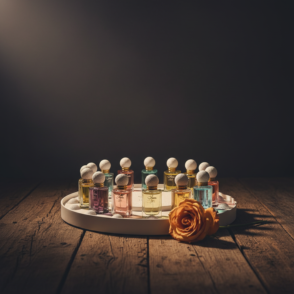 IBRAQ luxury perfume collection styled with single rose, Arabian luxury mood