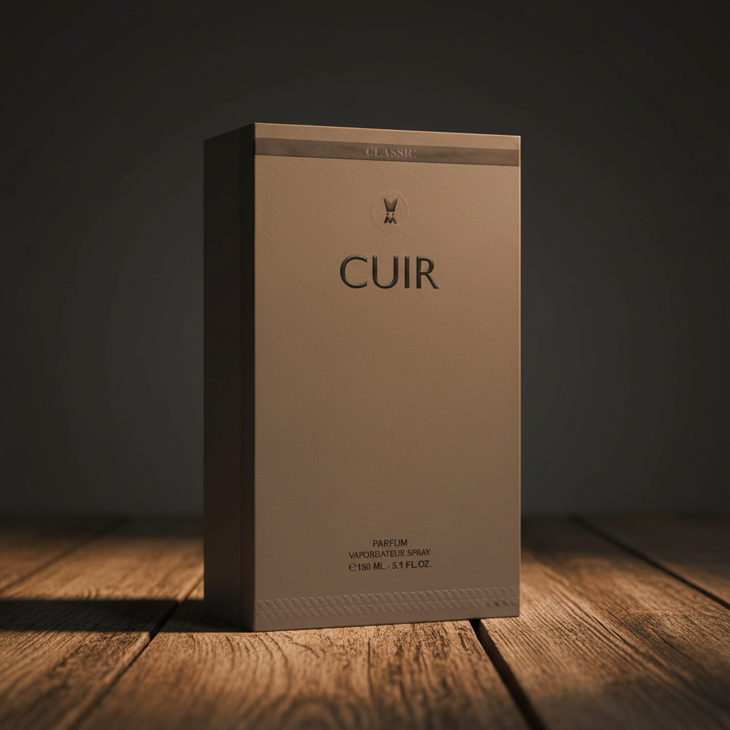 Al Majed Oud Cuir Classic packaging box — matte grey