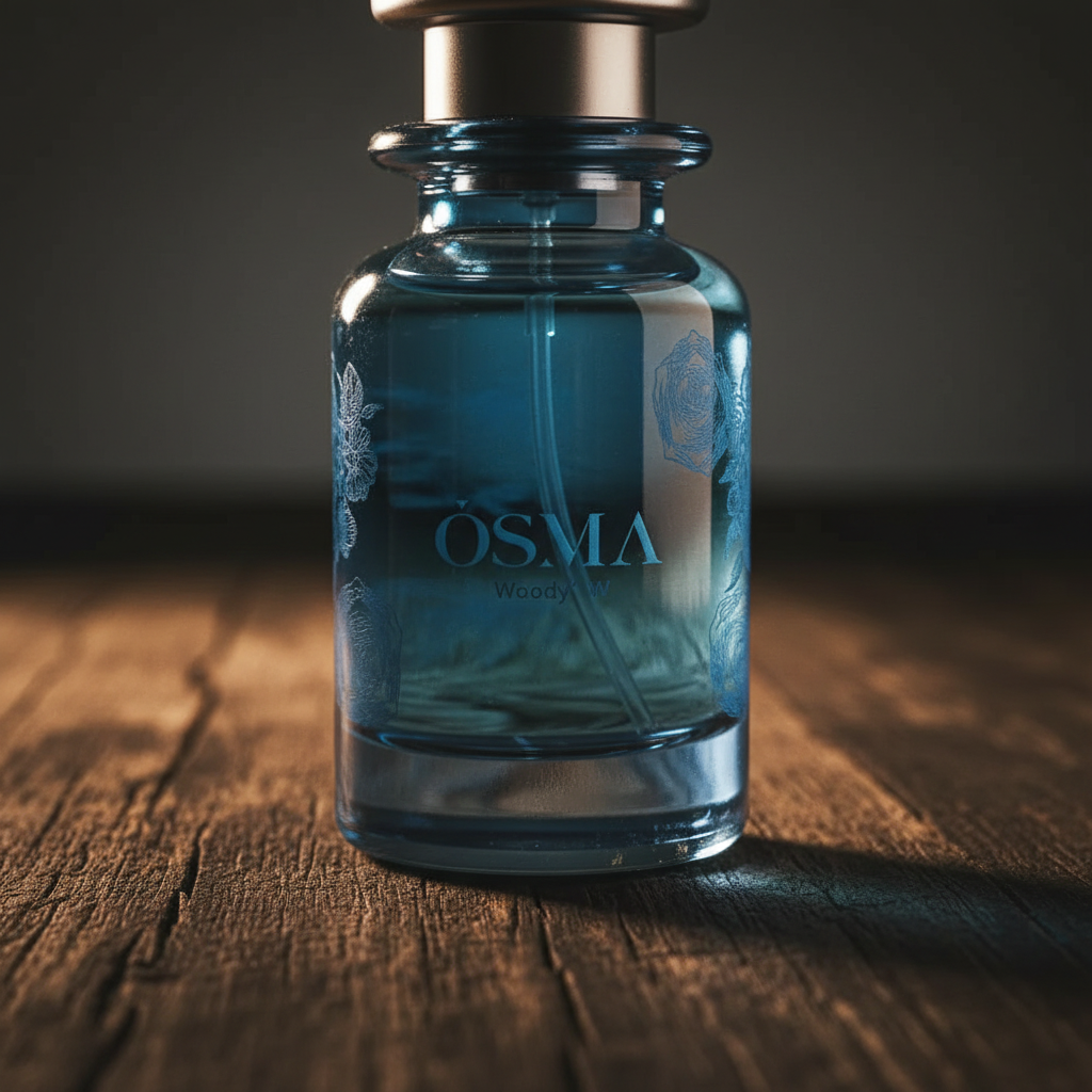 OSMA Woody W perfume bottle close-up detail shot