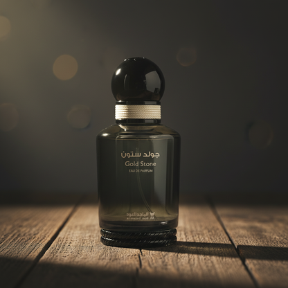 Gold Stone EAU DE PARFUM by Al Majed Oud — Hero Front shot on dark wood surface