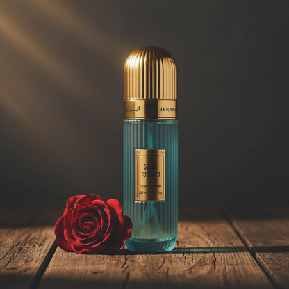 Greek Tobacco Extrait de Parfum - Lifestyle Shot with Rose