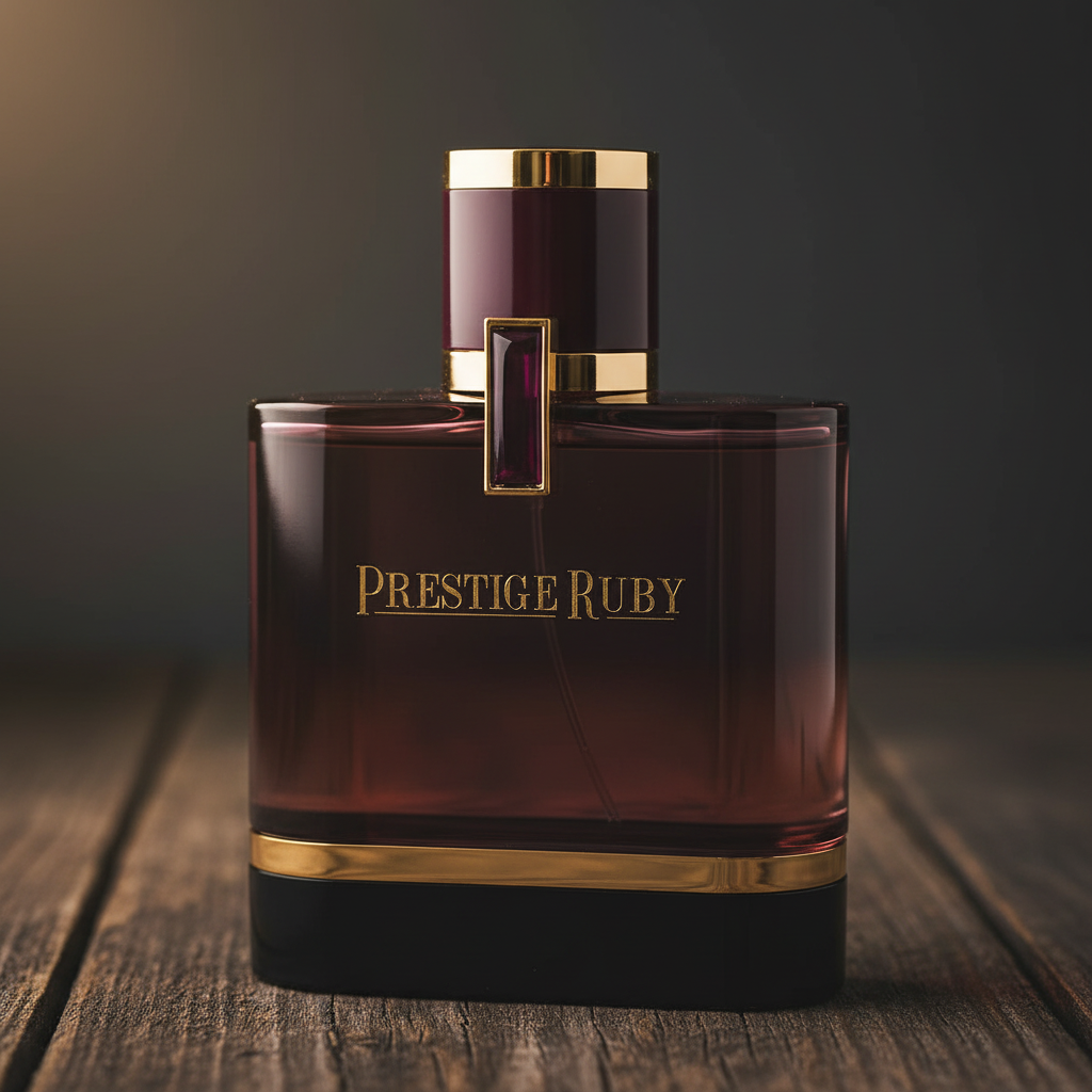 Prestige Ruby EAU DE PARFUM by Al Majed Oud — Close-up detail of ruby gemstone accent and gold label