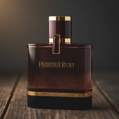Prestige Ruby EAU DE PARFUM by Al Majed Oud — Close-up detail of ruby gemstone accent and gold label